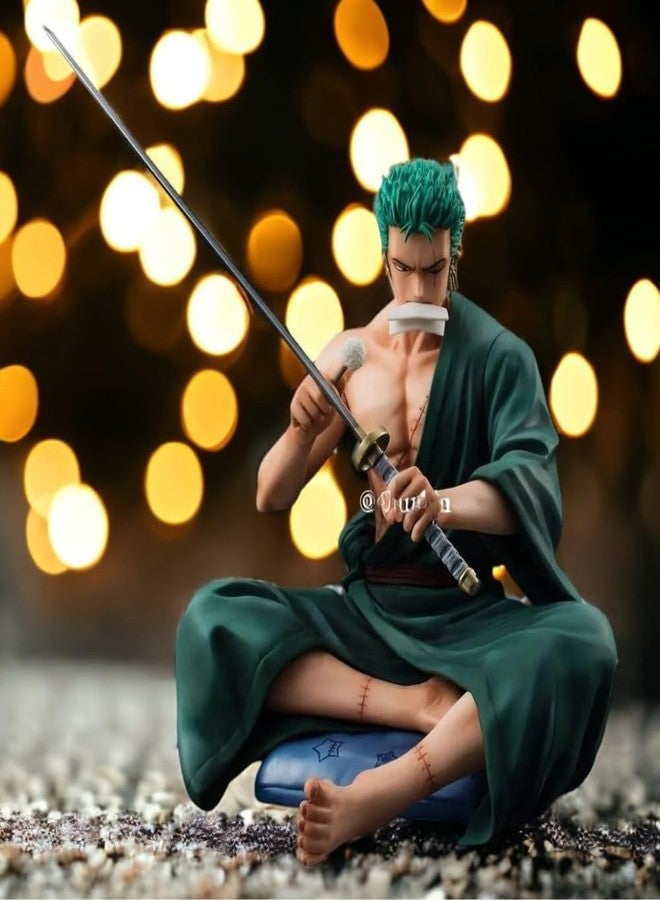 FUNFOB Zoro Action Figure Height - 12cm Collectible for Anime Fans Manga Weeb PVC Multicolour | Z-oro Sitting - Image 4